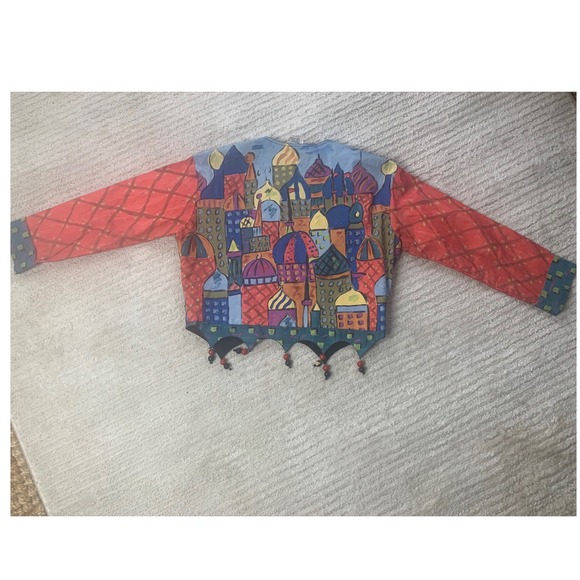 Vintage 80's Silkscapes Hand Painted Cropped Jacket Women's S - Picture 14 of 16